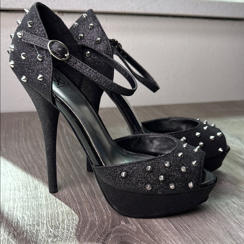 Speed Limit 98 Black Studded Platform Heels